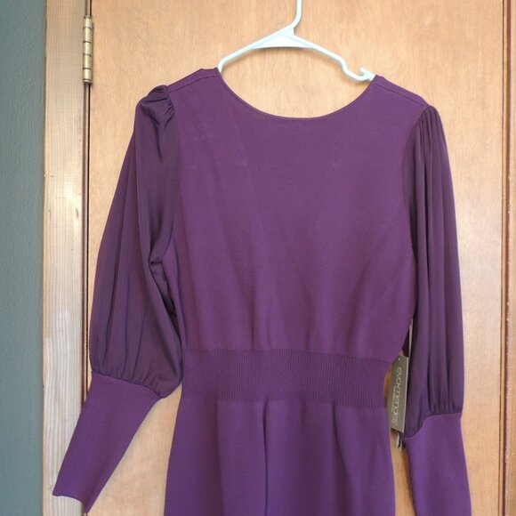 Eva Mendes NY & Co Purple Midi Dress L Long Sleeve Empire Waist NWT - Picture 2 of 10